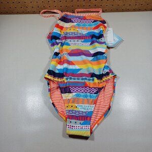 Dolfin Uglies girls colorful geometric one piece swim suit UPF 50+ 28 NWT